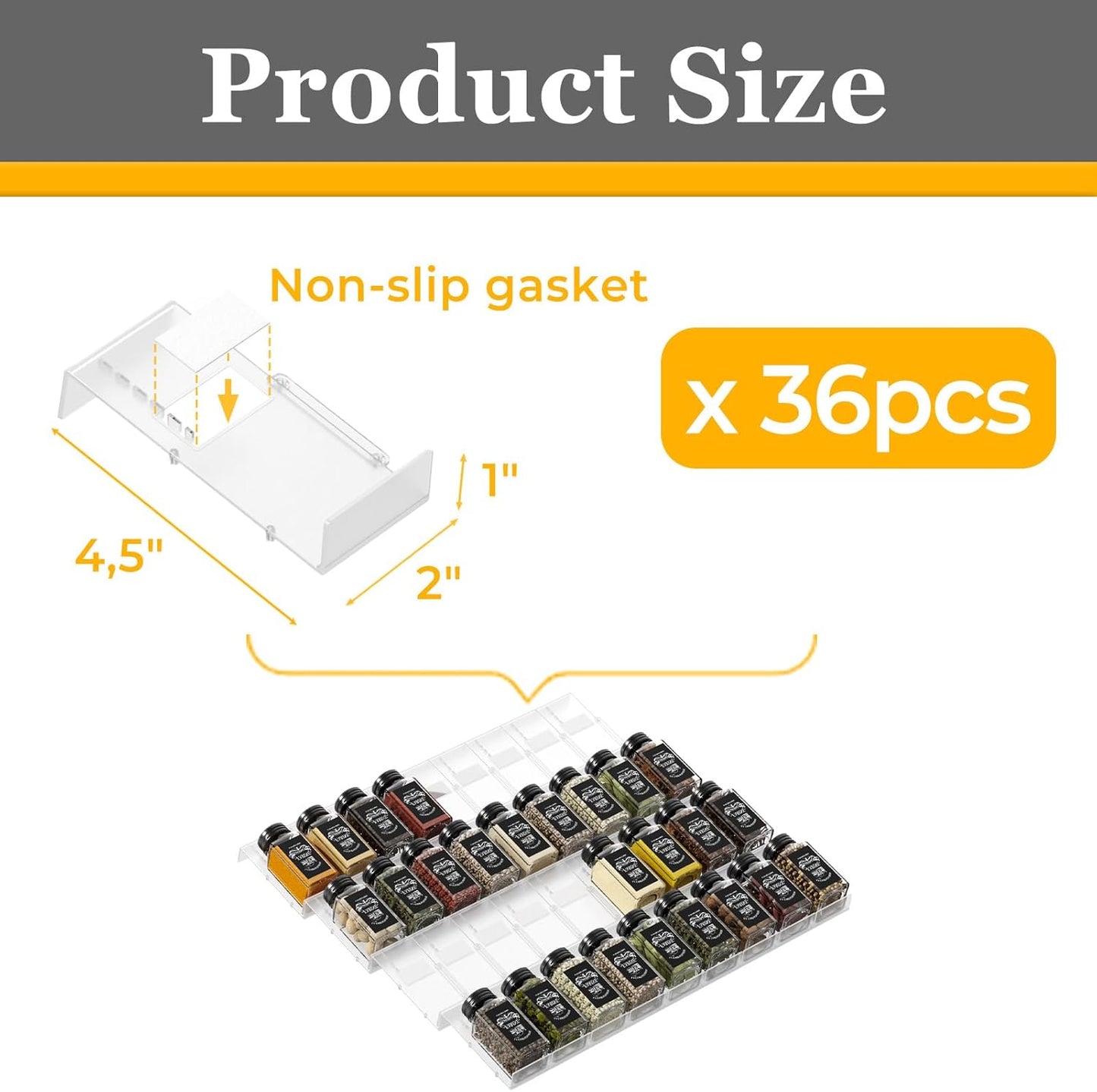 Famhap Spice Drawer Organizer, 36PCS Interlocking Expandable Seasoning Rack Tray Insert for Kitchen Drawers, Spice Rack Drawer for Spice Jars