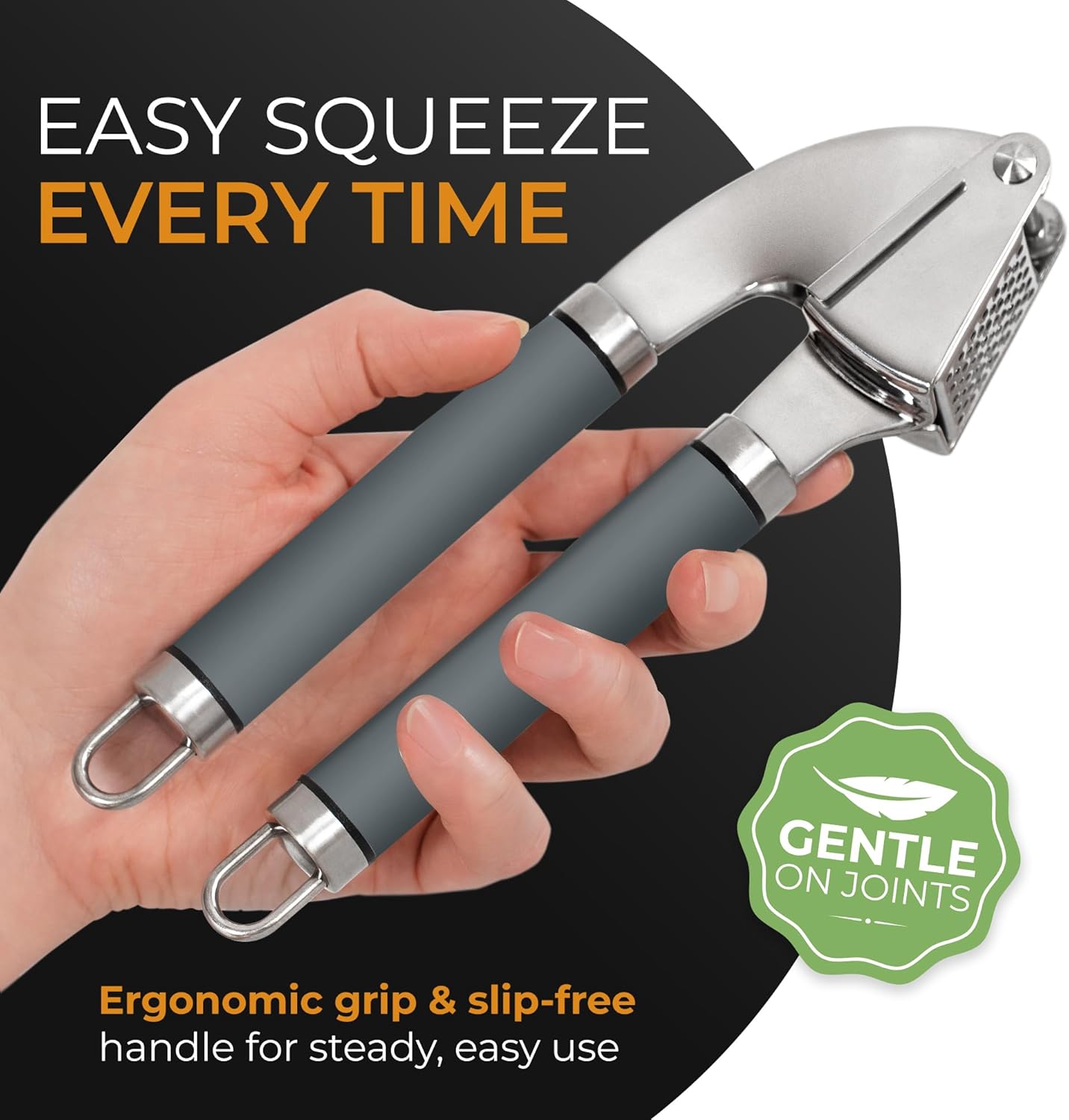 ORBLUE Garlic Press Stainless Steel - Premium Professional Grade Garlic Mincer, Crusher & Peeler Set - Easy Clean, Dishwasher Safe & Rust-proof, Gray