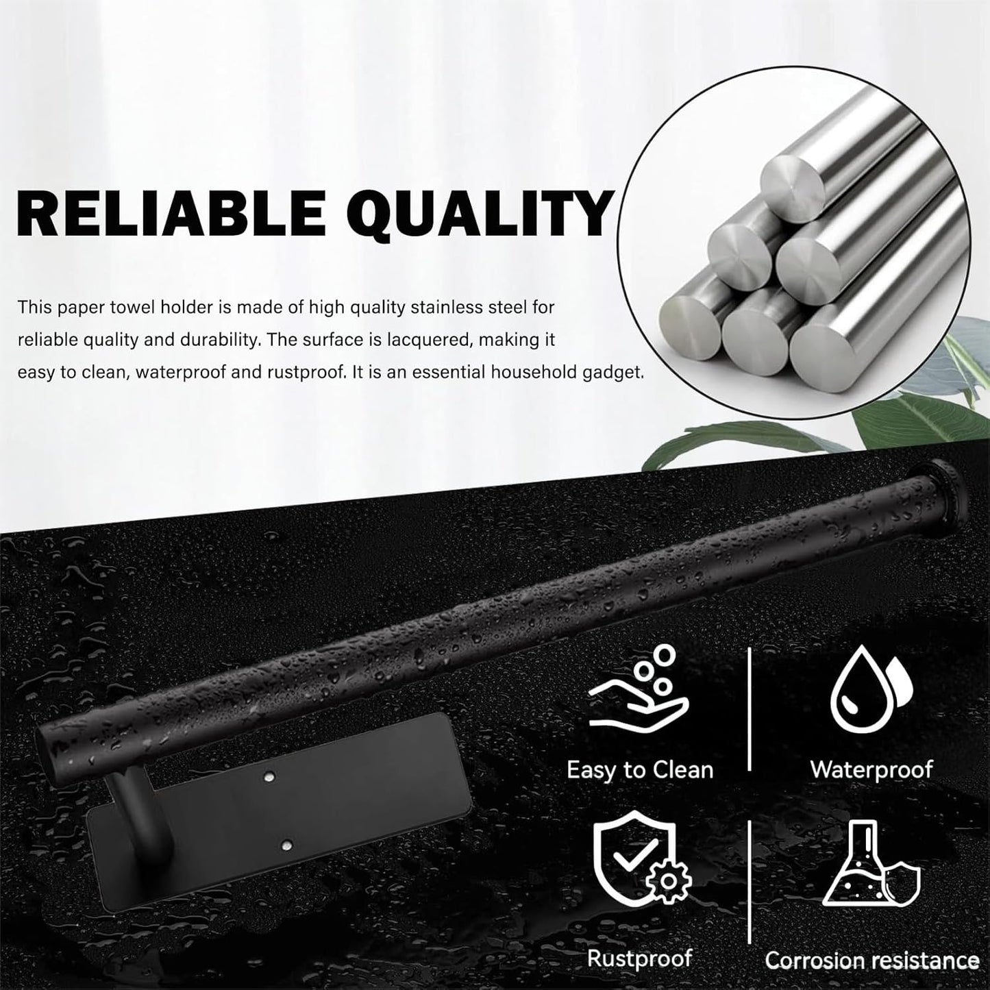 Self Adhesive or Drilling Paper Towel Holder Under Cabinet,Black Stainless Steel Hanging Paper Towel Holder Wall Mount for Kitchen Paper Towel,Under Counter Paper Towel Roll Rack for Home,Bathroom,RV