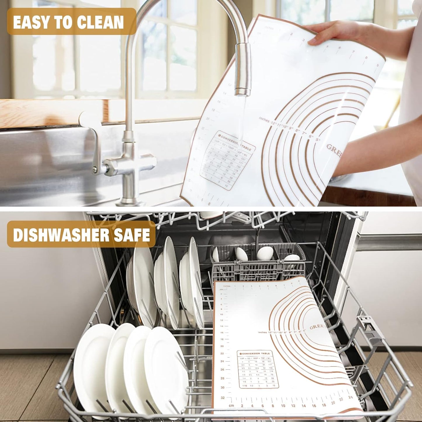 Silicone Pastry Mat Extra Thick Large Non Stick Baking Supplies Kitchen Counter Cooking Rolling Dough Sheet Pie Crust Sourdough Bread Oven Liner with Measurement (XXL-24''(W)*32''(L), 3#Gold)