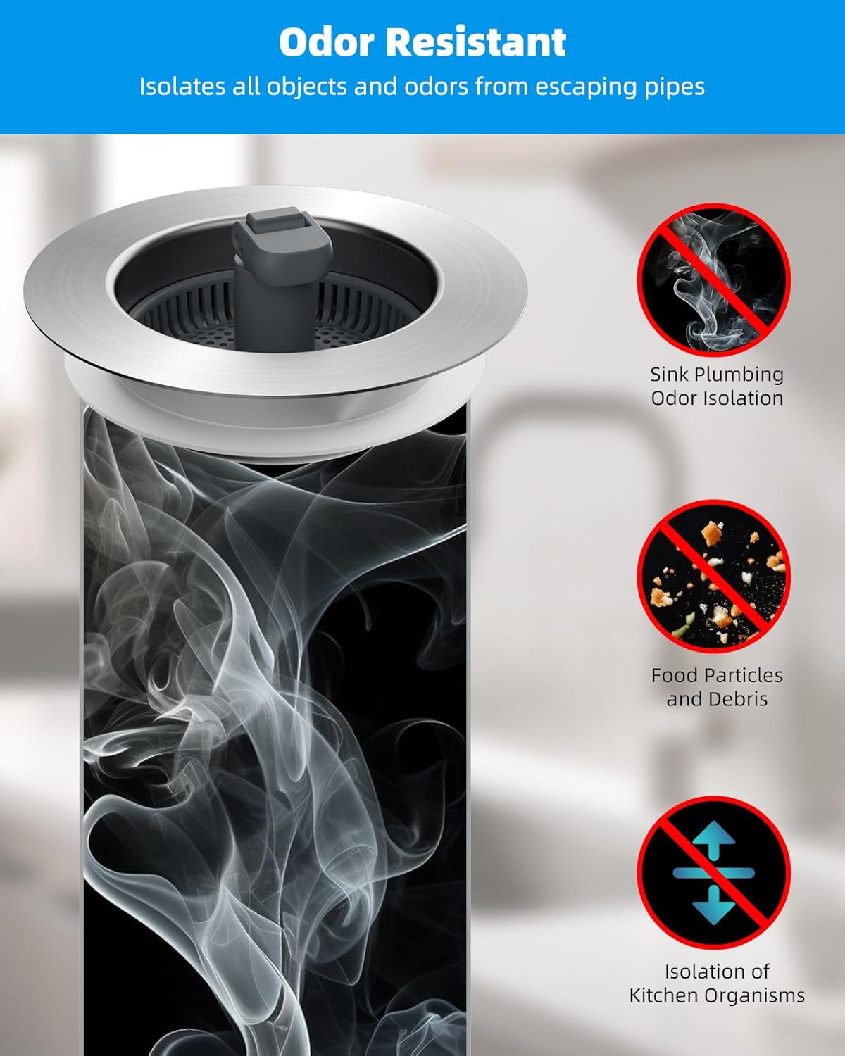 Hibbent Upgraded 3 in 1 Kitchen Sink Drain Strainer and Stopper Combo, Stainless Steel Metal Pop Up Sink Stopper with Foldable Handle, 3 Anti-Clogging Baskets, Fit for US Standard 3-1/2 Inch Drain