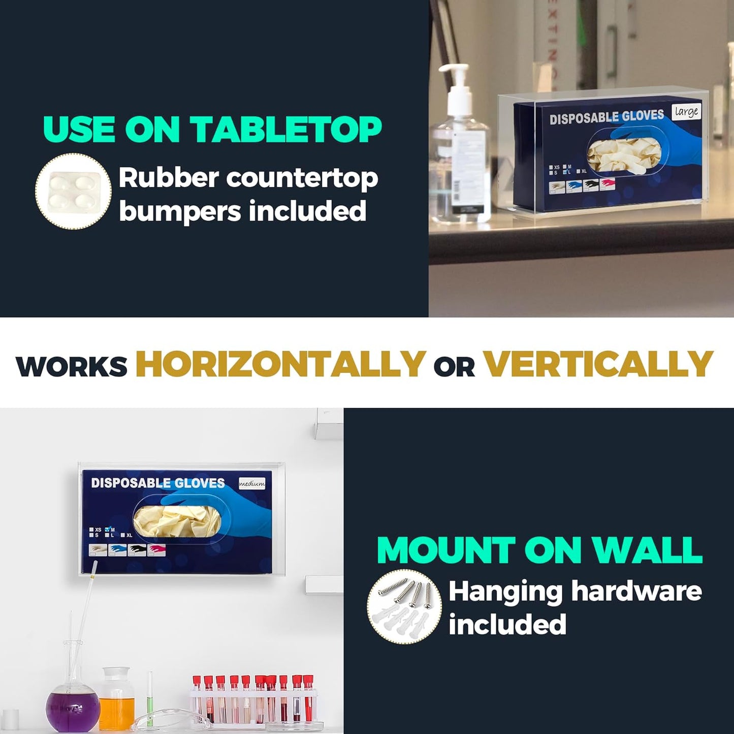 Storage Standard Glove Box Holder Wall Mount Glove Dispenser - Disposable Glove Holder Wall Mount Glove Station for Medical Gloves, Multipurpose Kitchen Gloves Holder - Includes Hanging Hardware