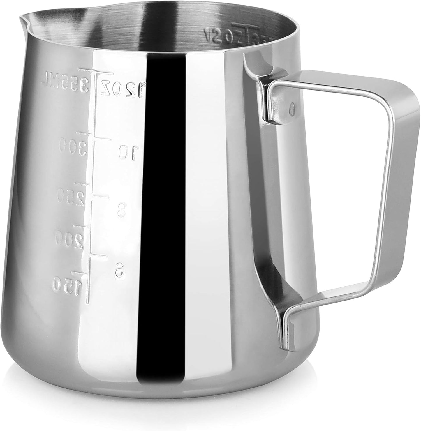 New Star Foodservice 28805 Commercial Grade Stainless Steel 18/8 Frothing Pitcher, 12-Ounce with Measurement Scale (Pack of 2)