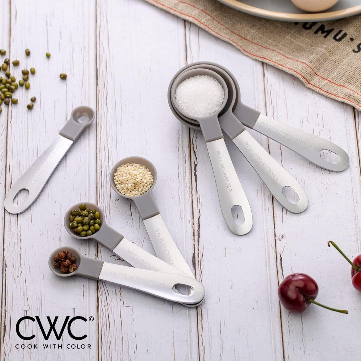 COOK WITH COLOR Measuring Cups Set and Measuring Spoon Set, Stainless Steel Handles, Nesting Kitchen Measuring Set, Liquid Measuring Cup Set, 12 PC Stainless Steel, Black and White Collection