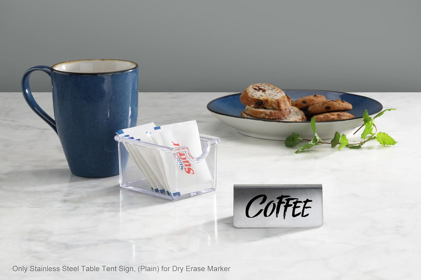 New Star Foodservice Stainless Steel Table Tent Sign (Silver (Plain), 3-Inch by 1-1/2-Inch (Set of 6))