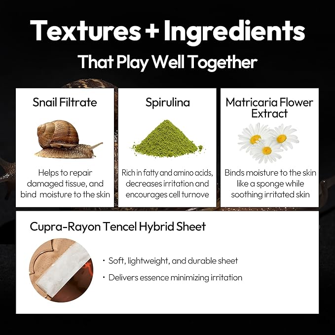 LAPCOS Escargot Sheet Mask, Daily Face Mask with Snail Filtrate to Moisturize and Soothe Skin, Korean Beauty Favorite, 5-Pack