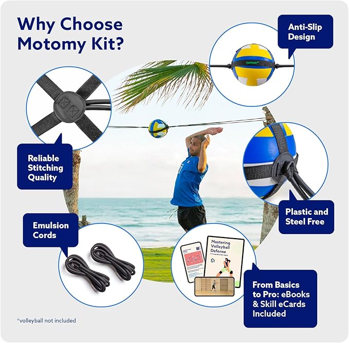 MOTOMY™ Volleyball Training Equipment Aid ‘VolleyPal’ – Solo Rebounder Trainer for Serve, Spike, Set & Pass; Indoor and Outdoor Practice Gear Gifts for Beginners & Experts