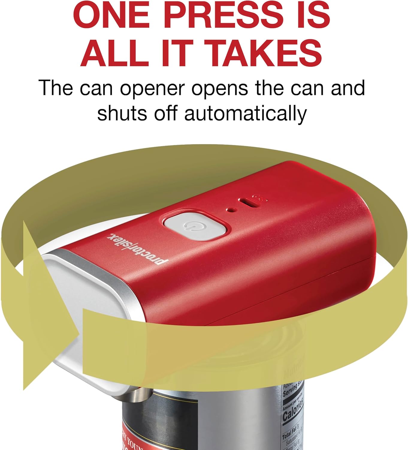 Proctor Silex Automatic Electric Can Opener, Hands Free Cordless Operation & USB Rechargeable, Self-Aligning, Cut Smooth Touch Lid Edges, Compact and Easy to Store, Red