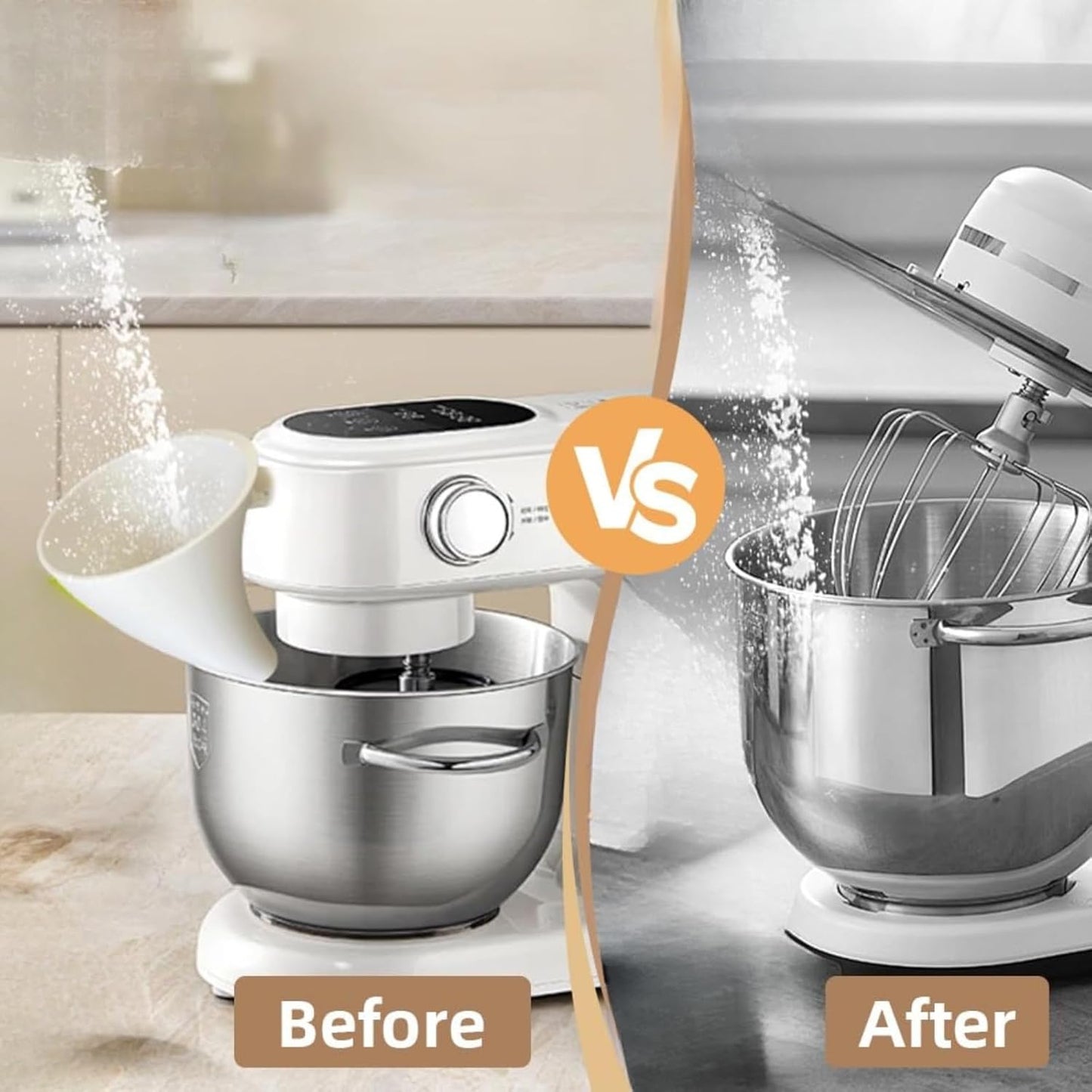 Flour Funnel for Kitchen Aid Mixer – Stand Mixer Attachment for KSM150 5-Quart Tilt-Head, Easy-Pour No-Mess Baking Tool, Fits Flour, Sugar & Egg Liquid, (White)