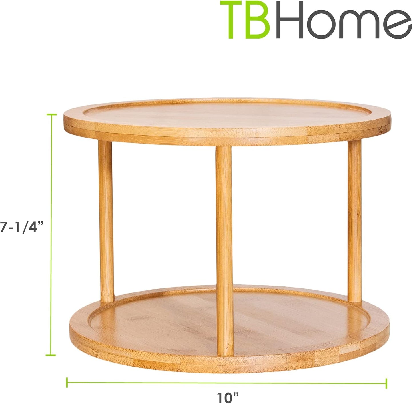 TB Home Two-Tier Bamboo Wood Lazy Susan Organizer Kitchen Turntable for Cabinet, Table or Pantry Organization