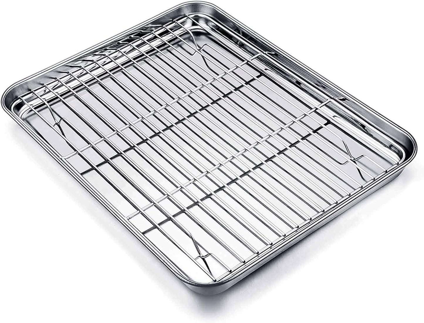 TeamFar Baking Tray and Rack Set, Stainless Steel Baking Pan Cookie Sheet with Cooling Rack, 12.5 x 10 x 1 inch, Non Toxic & Healthy, Easy Clean & Dishwasher Safe