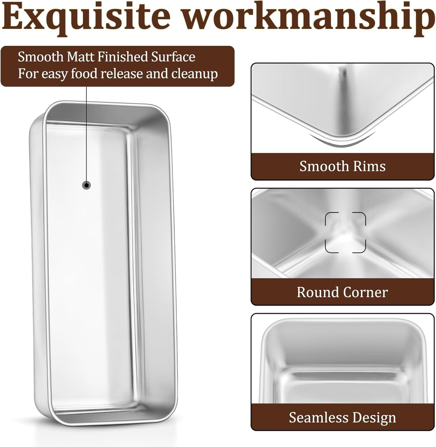 TeamFar Loaf Pan, 12 x 5 Inch Stainless Steel Loaf Pans for Baking Bread, Large Bread Loaf Baking Pan for Homemade Bread, Meatloaf, Cake, Brownies, Non-Toxic, Heavy-duty, Oven & Dishwasher Safe