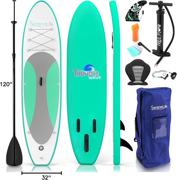 SereneLife Inflatable Stand Up Paddle Board with Premium SUP Accessories – Wide Stable Design with Non-Slip EVA Deck Pad for Adults and Youth of All Skill Levels