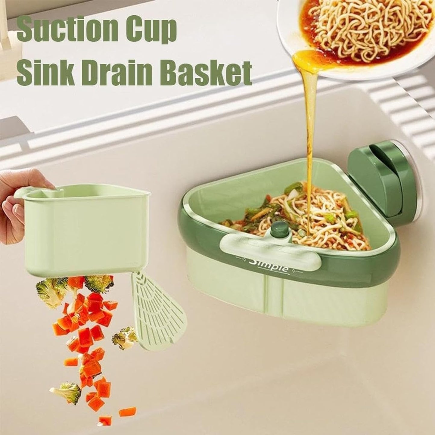 Suction Cup Sink Corner Rack, Curetoaway Corner Sink Strainer, Sink Trash Catcher, Plastic Triangular Baskets Corner Hanging, Rust Resistant, for Kitchen Food Waste (1Pcs Yellow)