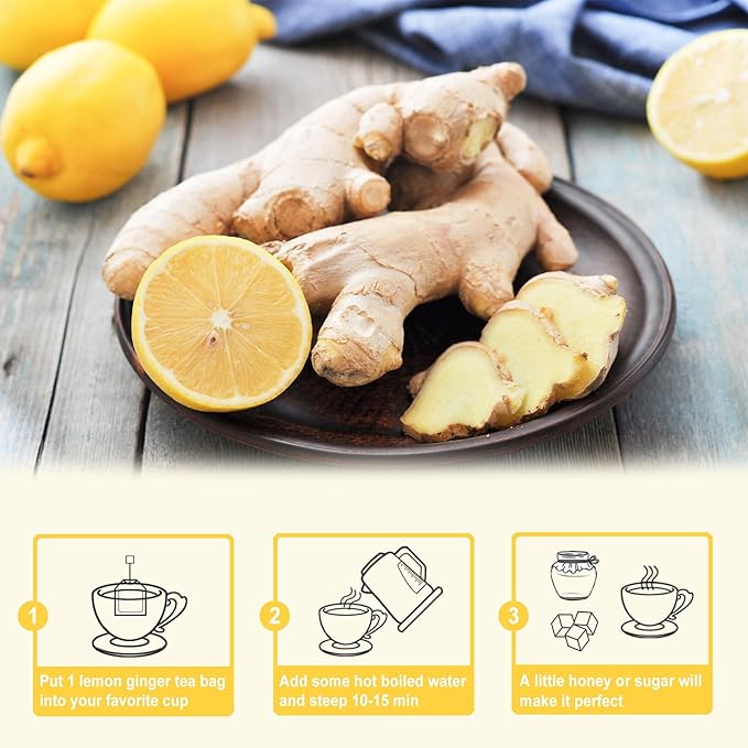 TEARELAE - Lemon Ginger Tea Bags, 70 Count - Natural & Pure Herbal Tea with Ginger Root, Lemon, Lemongrass - Non-GMO - Caffeine-free - Support Healthy Digestion