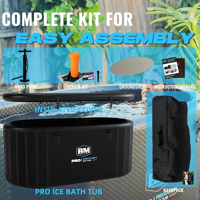 Inflatable Ice Bath Tub for Athletes - Cold Plunge Tub Compatible Water Chiller, Insulated Lid, EVA Groundsheet, Backpack, 115 Gallon, 59" L x 31.5" W x 23.6" H