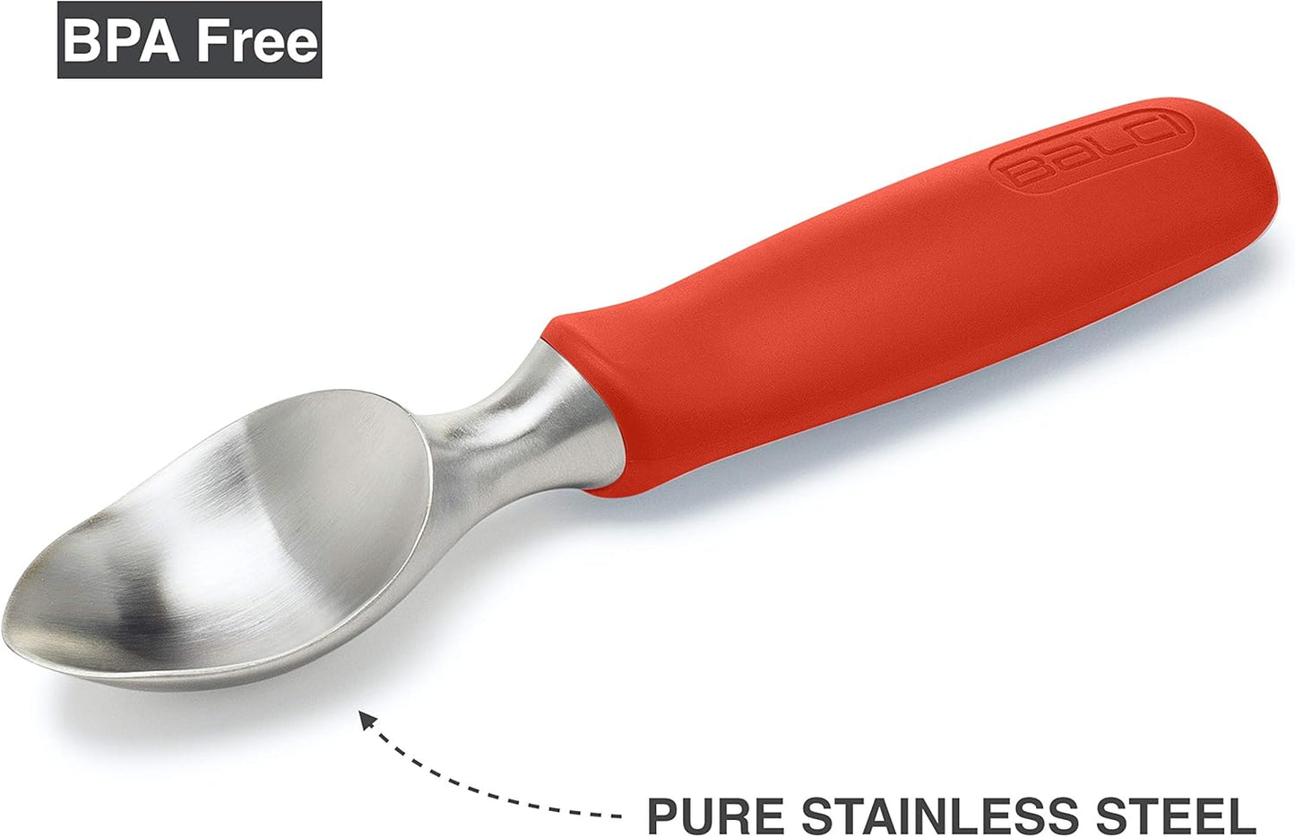 BALCI Ice Cream Scoop - Heavy Duty Stainless Steel Icecream Scooper With Non-Slip Rubber Grip - Professional Metal Ice-Cream Spade - Dishwasher Safe – Red