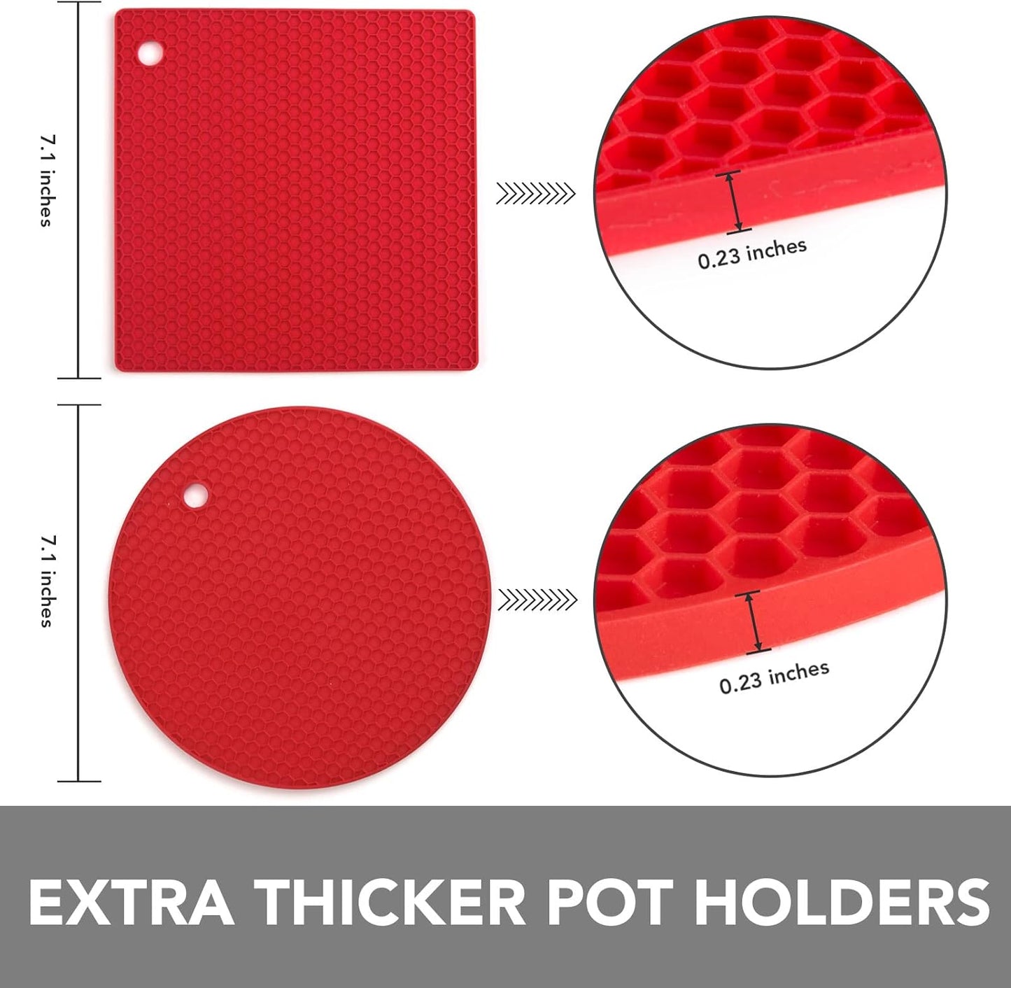 Joyhalo Trivets for Hot Dishes - Hot Pads for Kitchen, Silicone Pot Holders for Hot Pots and Pans, Silicone Mats for Kitchen Countertops, Table, Flexible Easy to Wash and Dry, Red