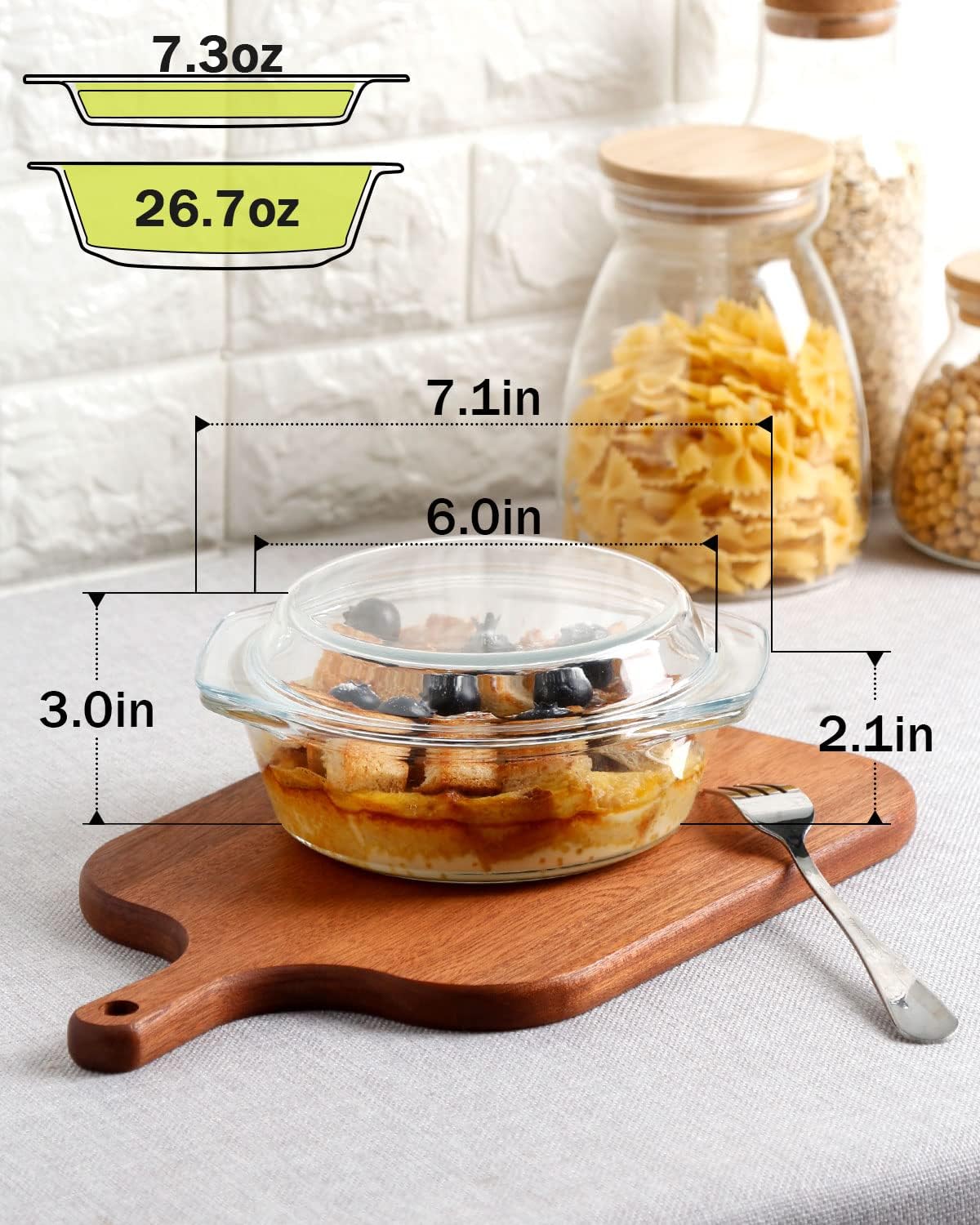 Clear Round Glass Casserole With Lid Glass Bakeware Easy Grab Baking Dish,Microwave, Oven, Freezer, and Dishwasher Safe (0.65L)