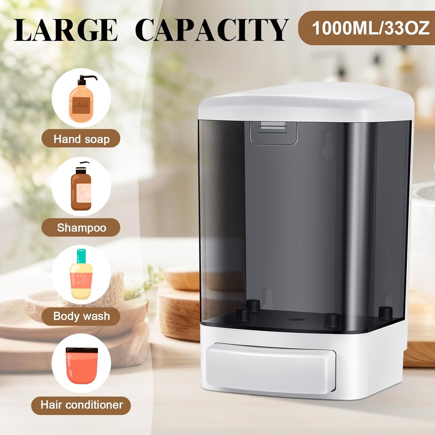 Hushee 6 Pcs Plastic Wall Mounted Soap Dispenser Commercial Manual Soap Dispenser Containers for Kitchen Shower Hotel