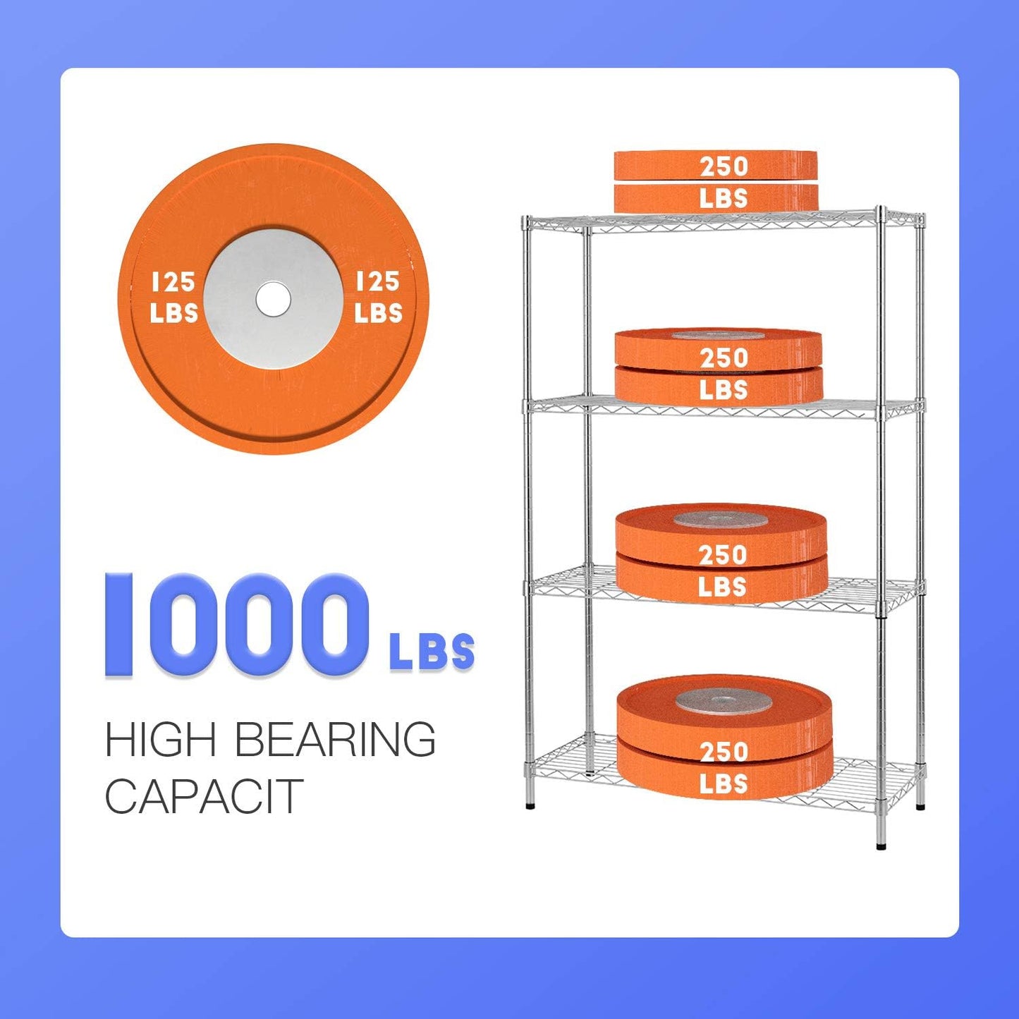 14" D×36" W×54" H Commercial Wire Shelving Unit Metal Shelf with 4 Tier Adjustable Layer Rack Strong Steel for Restaurant Garage Pantry Kitchen Garage，Chrome