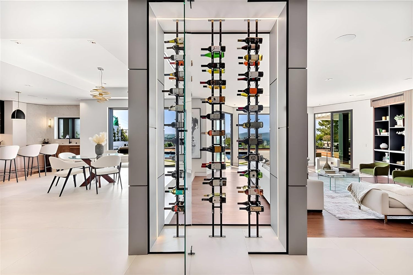 Ultra Wine Racks Floor-to-Ceiling Mount Display (2 Side, Single Deep, Black, Holds 42 Wine Bottles) - Modern Metal Wine Storage for Wine Cellars, Home Bars, Kitchens, and Dining Rooms