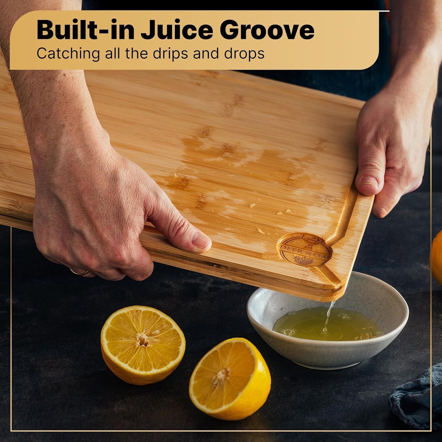 Deer & Oak Premium Extra Large Bamboo Cutting Board - 17.3" x 11.8" x 0.8" Wooden Chopping Board for Meat and Vegetables, Pre-Oiled, Water Resistant, Knife Friendly