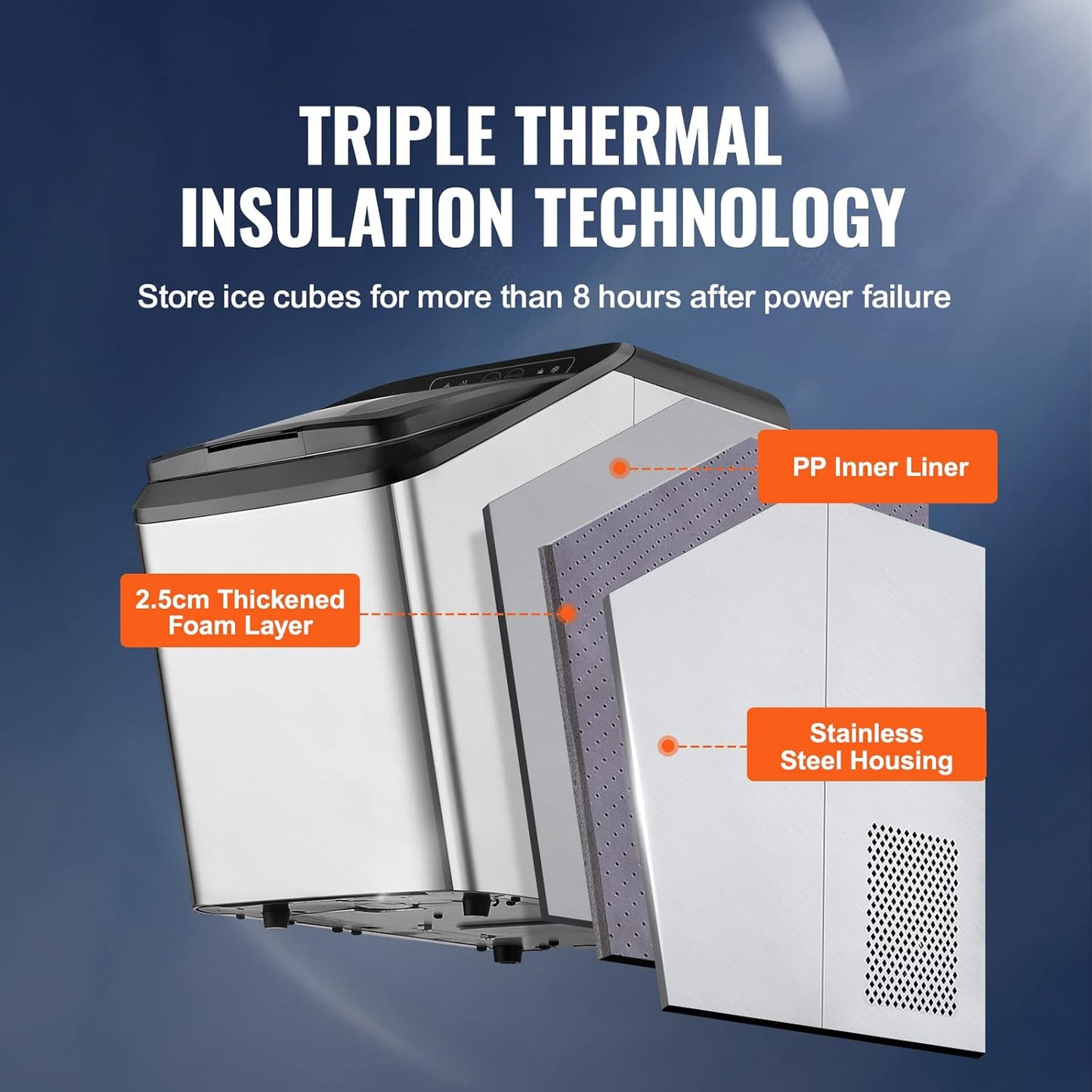 VEVOR Nugget Ice Maker, 30lbs/24H Pebble Ice Maker with Self Cleaning, Chewable Ice Maker with Ice Scoop & Basket, Dual Water Refill, Stainless Steel, Ideal for Home and Office Use