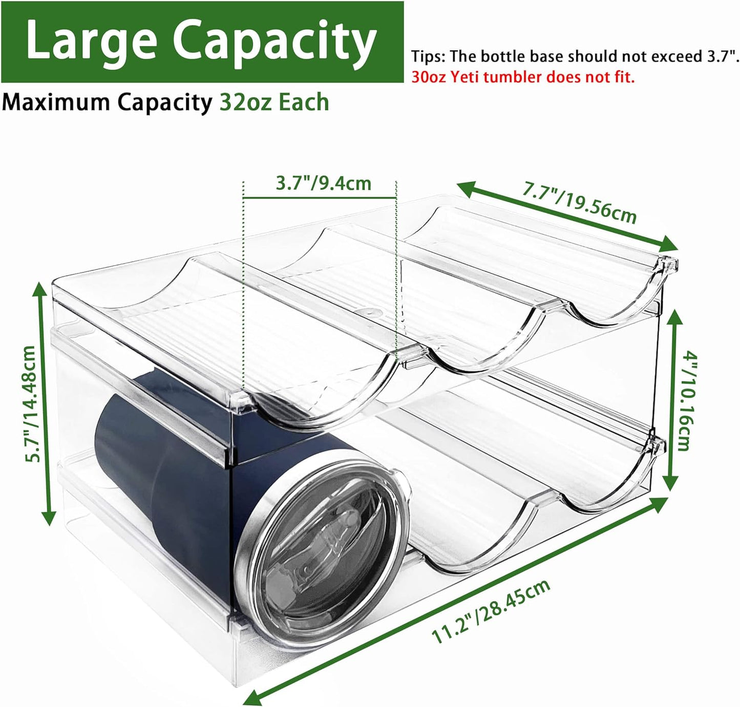 2 Pack Water Bottle Organizer, Stackable Kitchen Pantry Storage Shelf, Plastic Water Bottle Holder for Cabinet and Fridge Organization