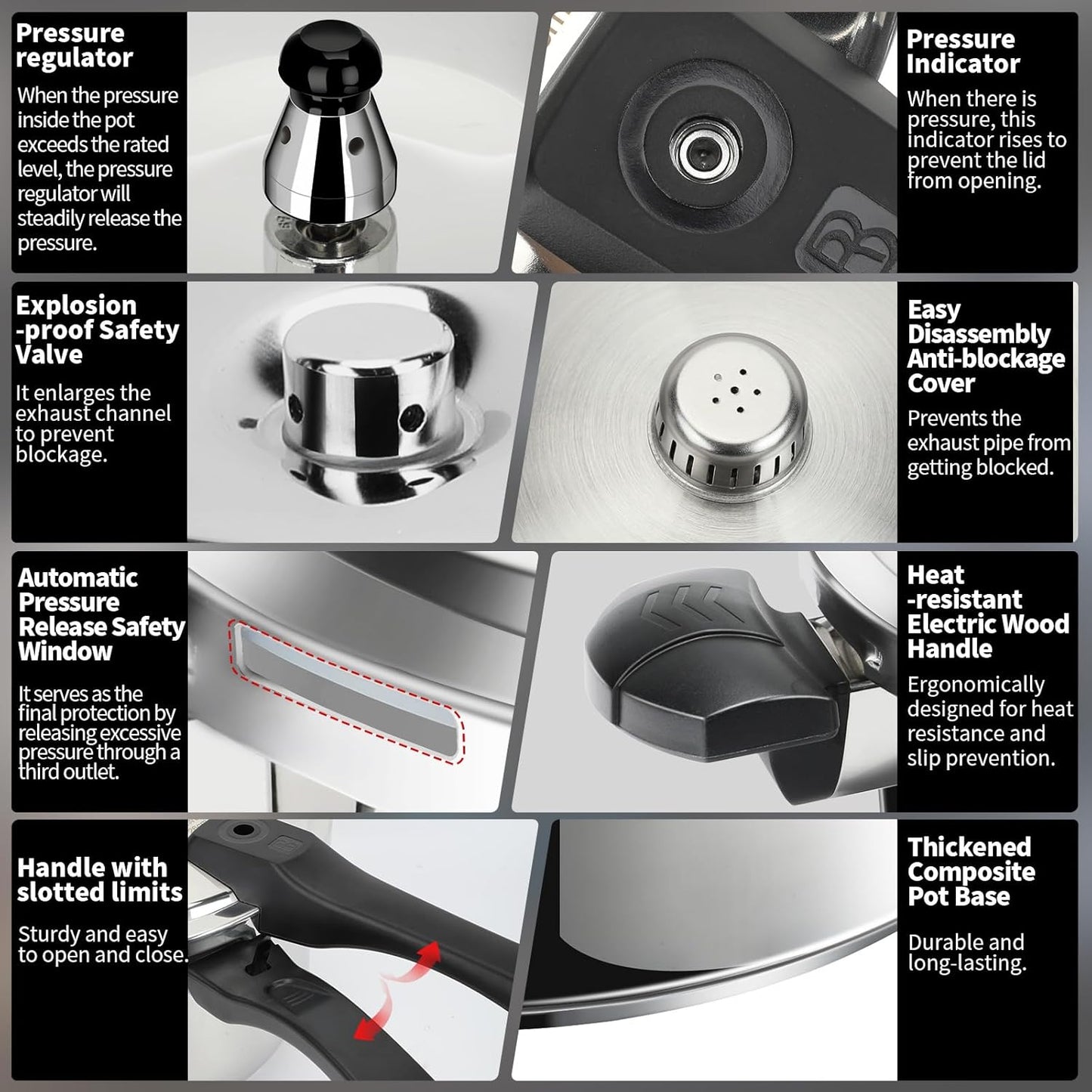 Stainless Steel Pressure Cooker, 6.3 Quart Induction Compatible Pressure Cooker with Pressure Indicator Safeguard Devices,Compatible with Gas & Induction Cooker