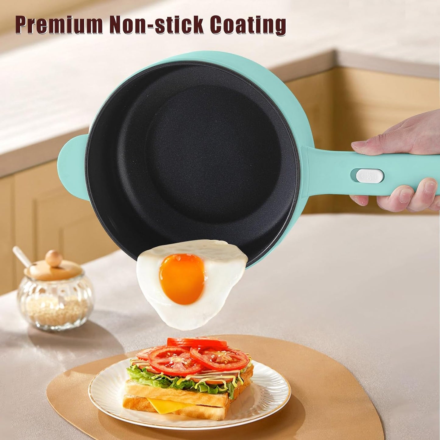 Dezin Electric Cooker, 2L Non-Stick Sauté Pan, Rapid Noodles Cooker, Mini Pot for Steak, Egg, Fried Rice, Ramen, Oatmeal, Soup with Power Adjustment, College Dorm Room Essential