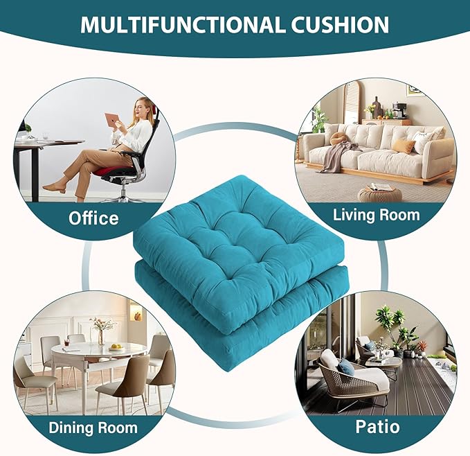 Tiita Square Outdoor Cushions Floor Pillow Thicken Tufted Seat Cushion for Adult Seating on Floor Yoga Meditation Living Room Balcony Office Indoor, Set of 2, 22x22 Inch, Blue