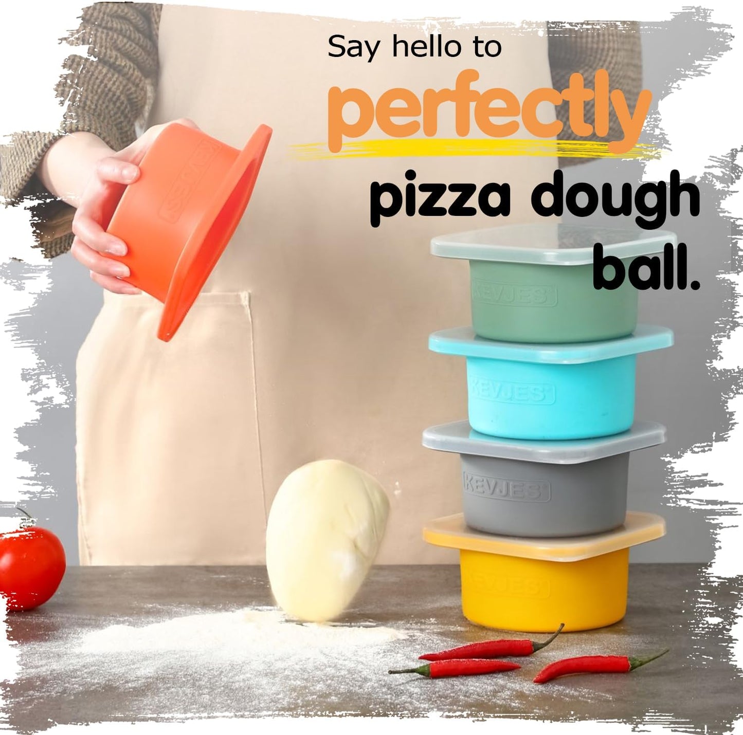 Stackable Silicone Artisan Pizza Dough Proofing Proving Boxes with Air-tight Lids-4pack-500ml Volume for 250g Dough Ball (Space Grey)