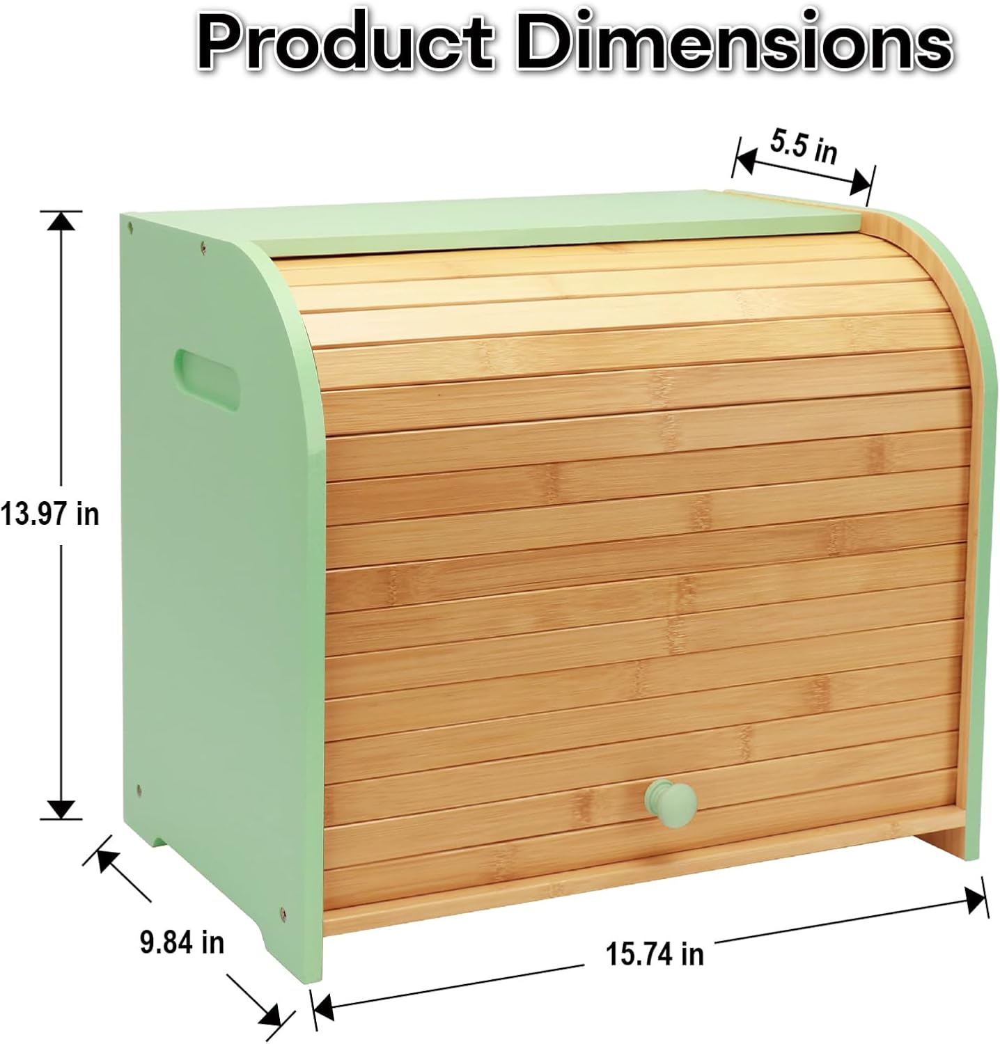 Bread Box for Kitchen Countertop, Double Layer Bamboo Bread Storage Container for Homemade Bread, Roll Top Bread Box with 3 Adjustable Height for Kitchen Counter, Cyan Breadbox Organizer