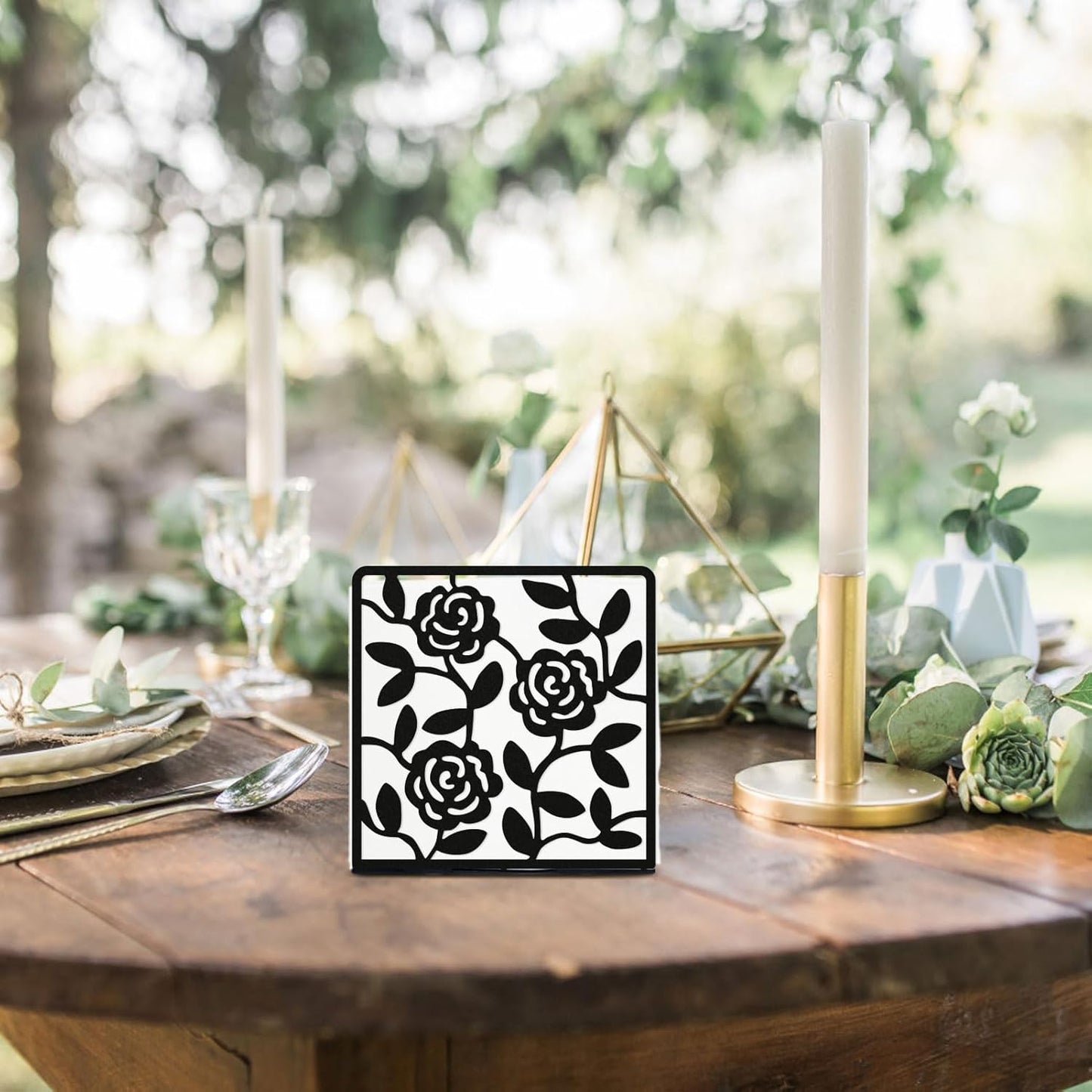 Resama Coffee Filter Paper Holder - Stylish Organizer with Rose Vine Pattern for Kitchen, Cafe, and Office - Decorative Storage Container in Black - Perfect for Home, Dining Room, and Outdoor Use