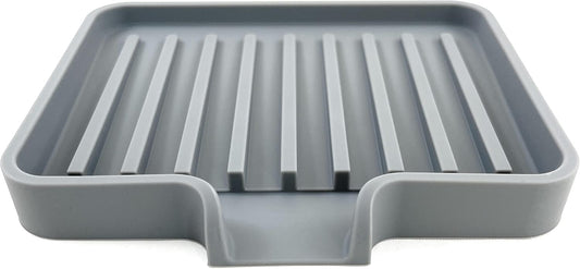 Happitasa Silicone Soap Dish Tray and Sponge Holder with Drain Chute, Pack of 2 | Bathroom and Kitchen Sink Organizer Caddy (Grey, 5.2"x4", 7.2 Ounces)