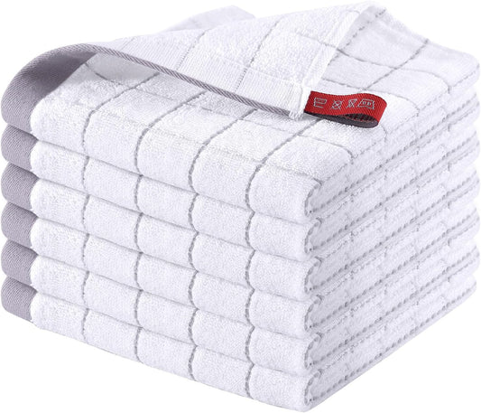 Homaxy 100% Cotton Terry Kitchen Dish Cloths, Ultra Soft and Absorbent Dish Towels for Kitchen, Suitable for Drying and Washing Dishes, 6 Pack, 12 x 12 Inches, White