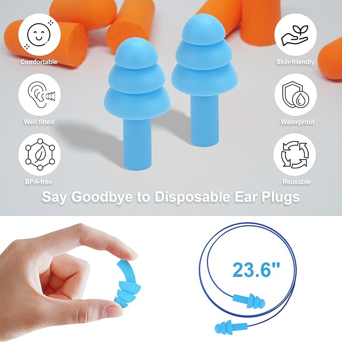 Ear Plugs for Swimming,Sleeping Noise Cancelling,Snoring,Shoting,Working, Reusable Silicone Earplugs, Super Soft Ear Plug for Noise Reduction, Ears Protection (6 Pairs)