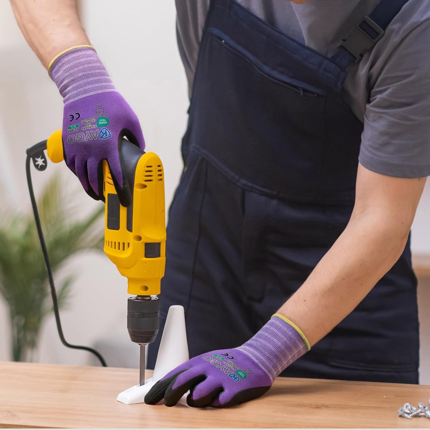 KAYGO Safety Work Gloves MicroFoam Nitrile Coated, 12 Pairs KG18NB,Seamless Knit Nylon Glove for Men and Women, Ideal for Automotive,Warehouse,Construction (M, Purple)