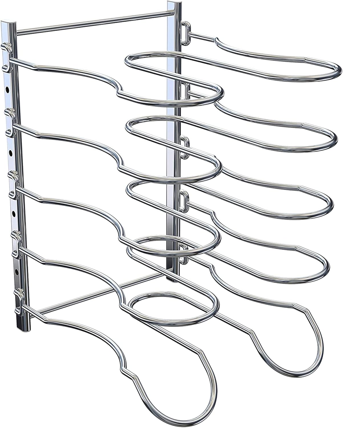 CAXXA Heavy Duty Pan Rack, Pot Lid Rack, Kitchen Cabinet Pantry Cookware Organizer Rack Holder with 5 Adjustable Dividers, Chrome