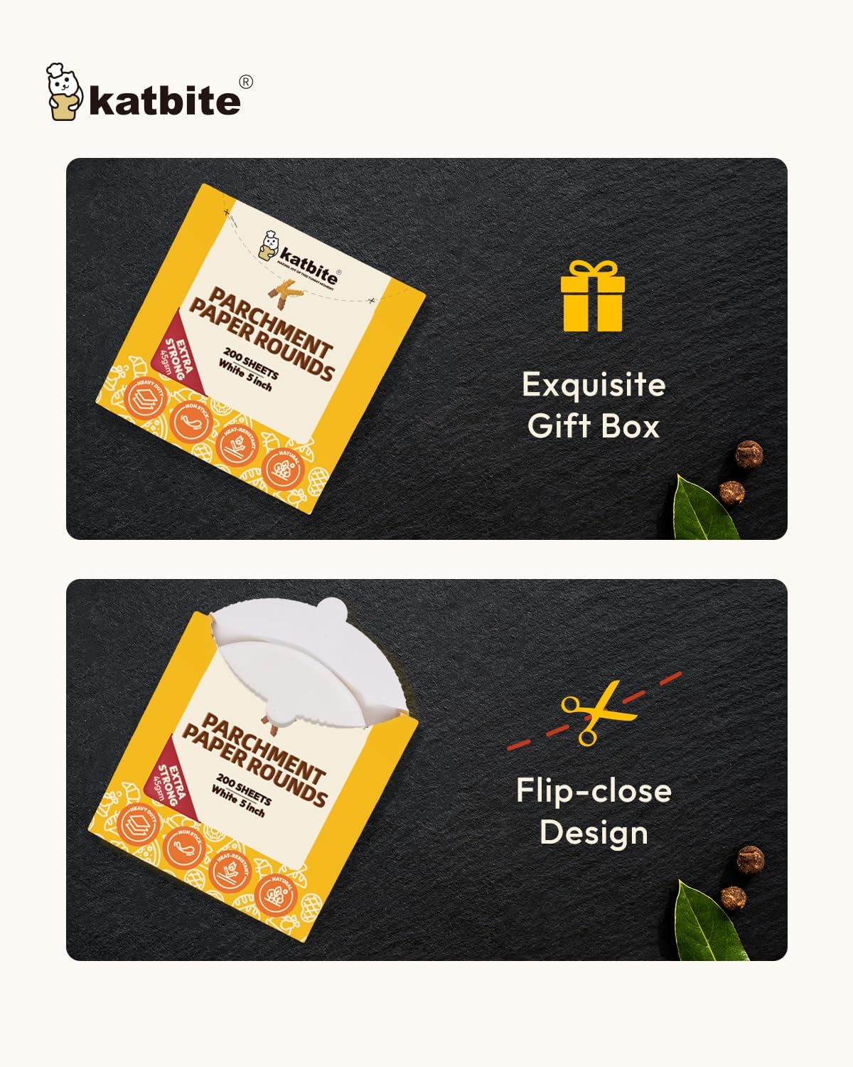 Katbite 200Pcs 5 Inch Parchment Paper Rounds, Extra Strong Heavy Duty & Non-stick for Patty Separating, Freezing, Springform Cake Tin, Toaster Oven, Tortilla Press