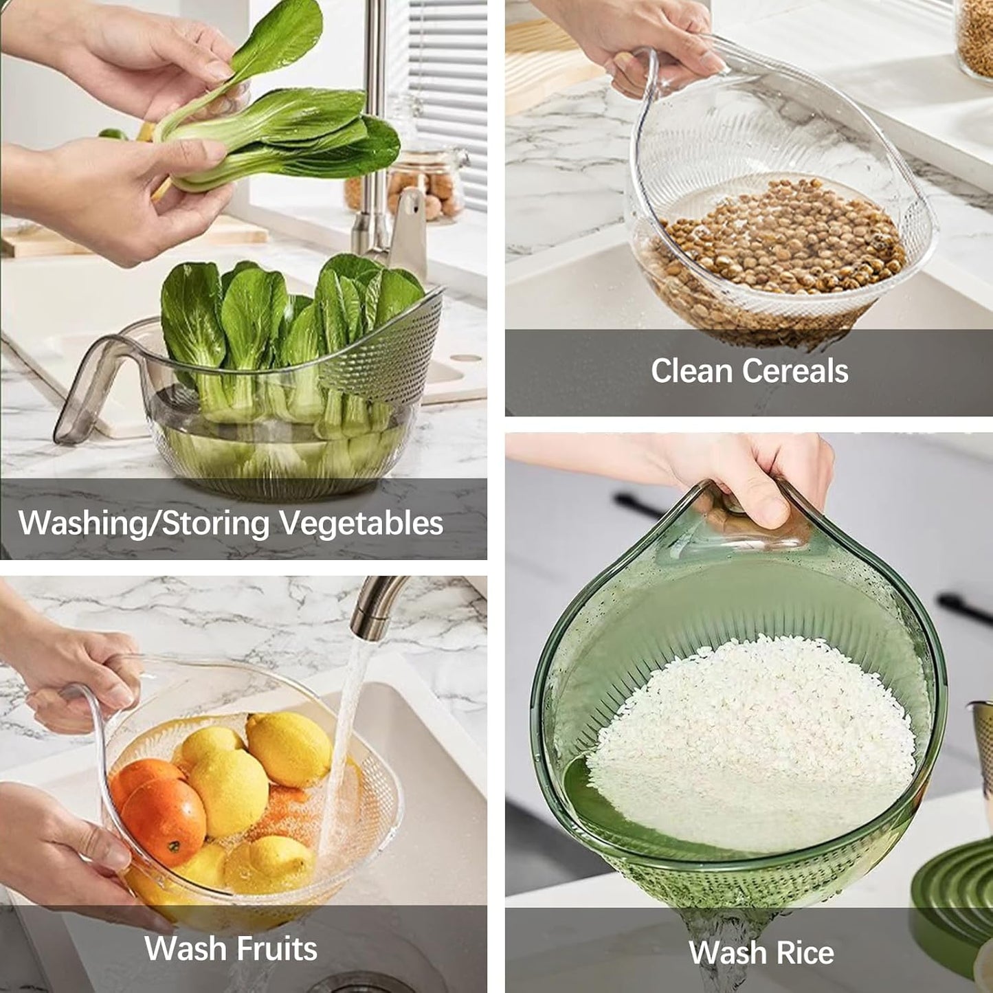 2-In-1 Rice Strainer,Large Rice Washer Beans Washer Strainers And Colanders - Washing Bowl for Fruit Washing Bowl With Strainer,Rice Washing Bowl Multifunctional Drain Basket (White)