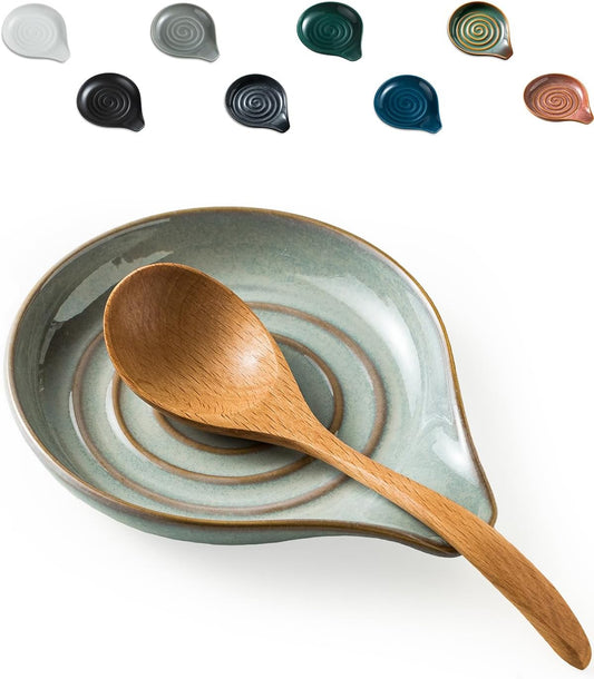 LAUCHUH Spoon Rest, 5" Large Spoon Holder for Stove Top Ceramic Spoon Rest Spatula Rest for Kitchen Utensils, Ladle, Coffee Spoons, Cooking spoons, Spatula, Tongs, Christmas, Unique Gray
