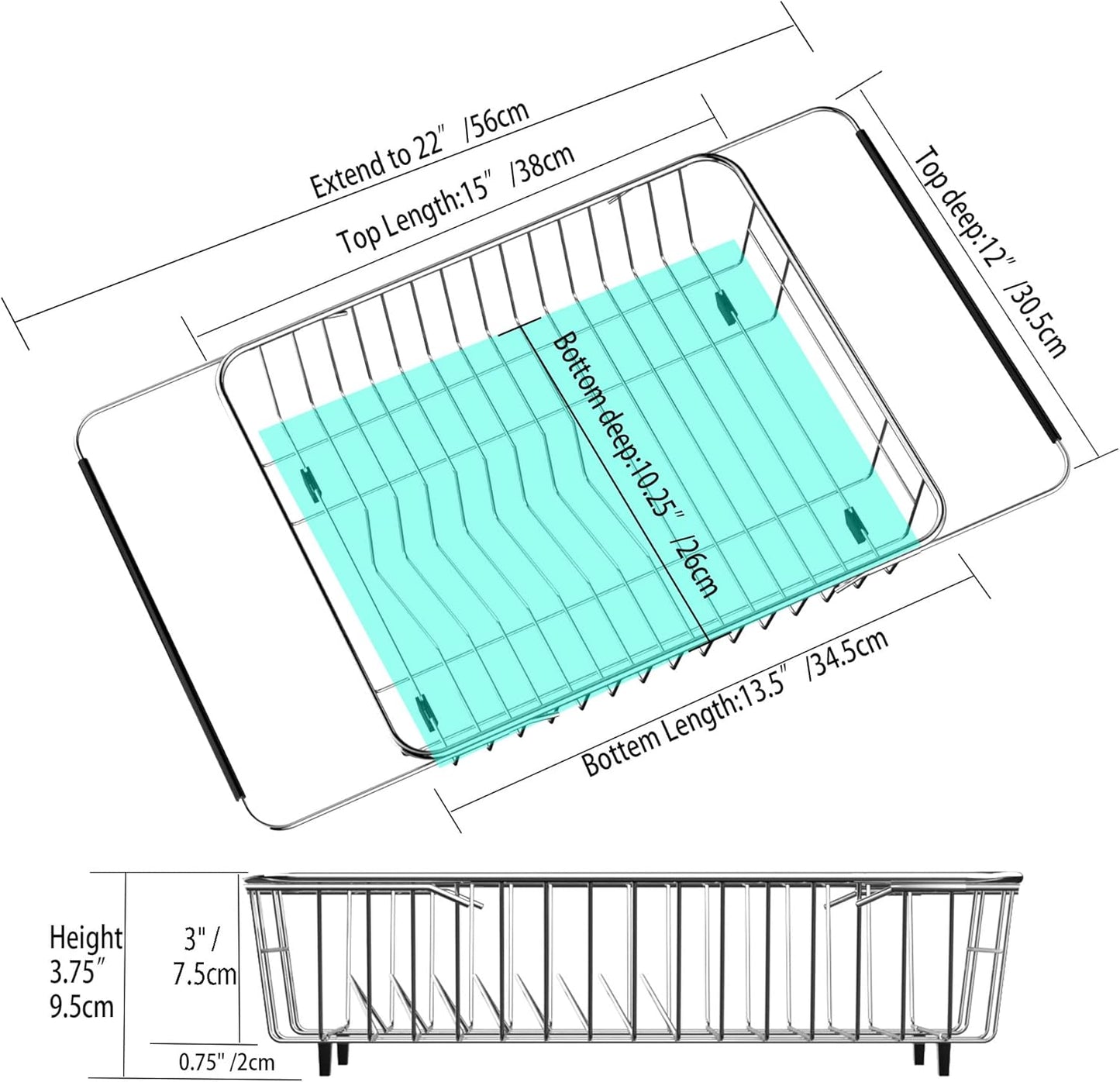 SANNO Expandable Dish Drying Rack Over The Sink Dish Drainer Dish Rack in Sink or On Counter with Utensil Silverware Storage Holder, Rustproof Stainless Steel