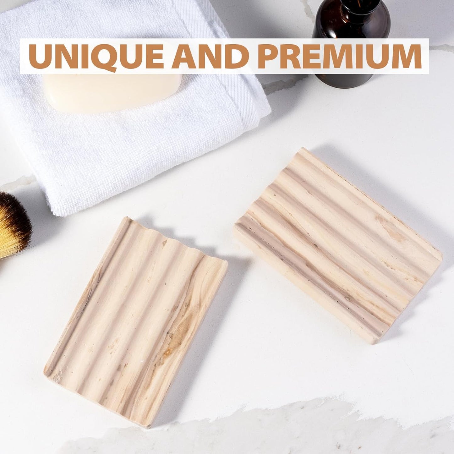 Soap Holder, Marble Soap Dish for Shower, Bar Soaps Holder with Water Ripple Design, Easy Cleaning Soaps Saver for Kitchen Sink，Bathroom, Executive Indian Natural Stone Soap Tray(Phalodi)