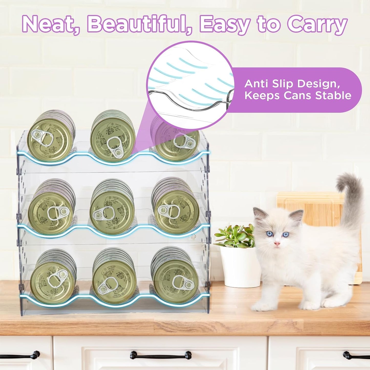 REFLYING Cat Food Can Organizer, 3-Layer Transparent Cat Food Storage Container Holds 54 (3.5oz) Cans, Canned Cat Food Organizer and Storage for Countertop Kitchen Cabinet or Pantry Shelf（3 Layer）