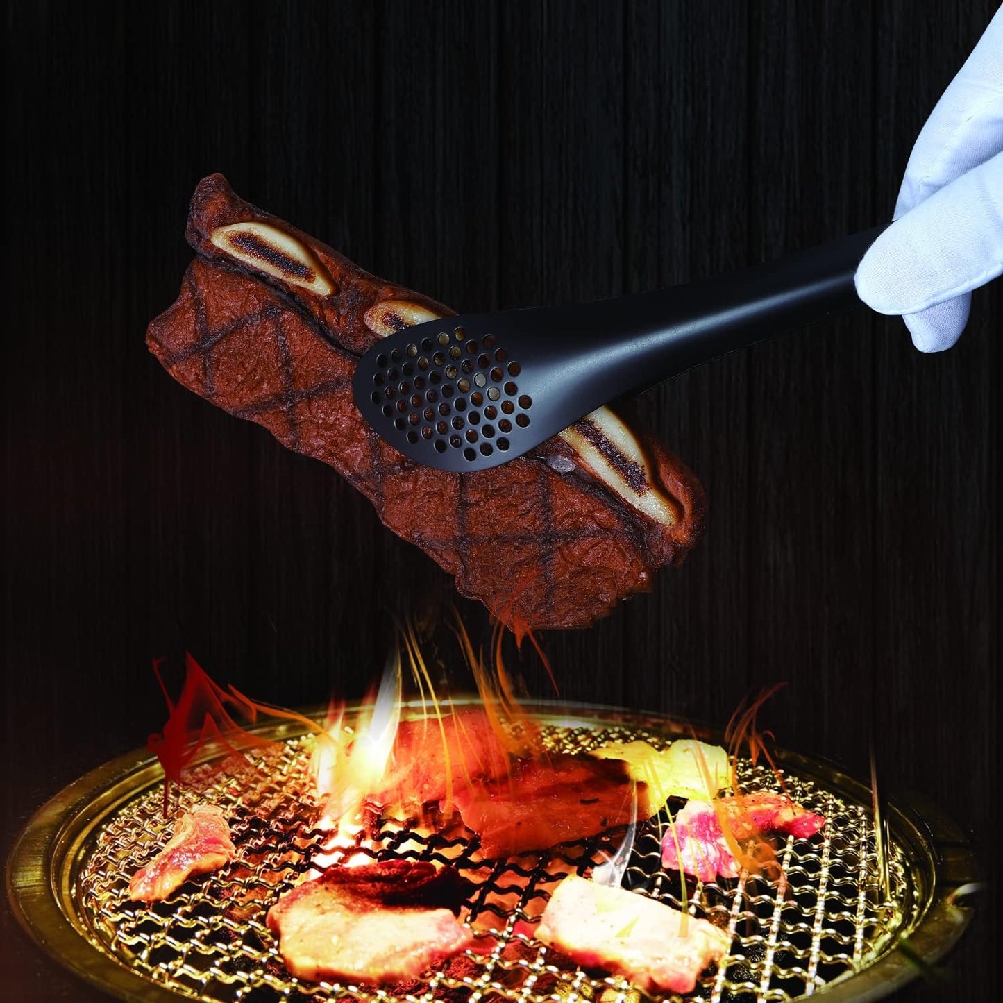 MSY BIGSUNNY Stainless Steel Buffet Tongs - Heavy Duty Kitchen Food Tong for Cooking and Serving (Black - 11" Serving Tongs)