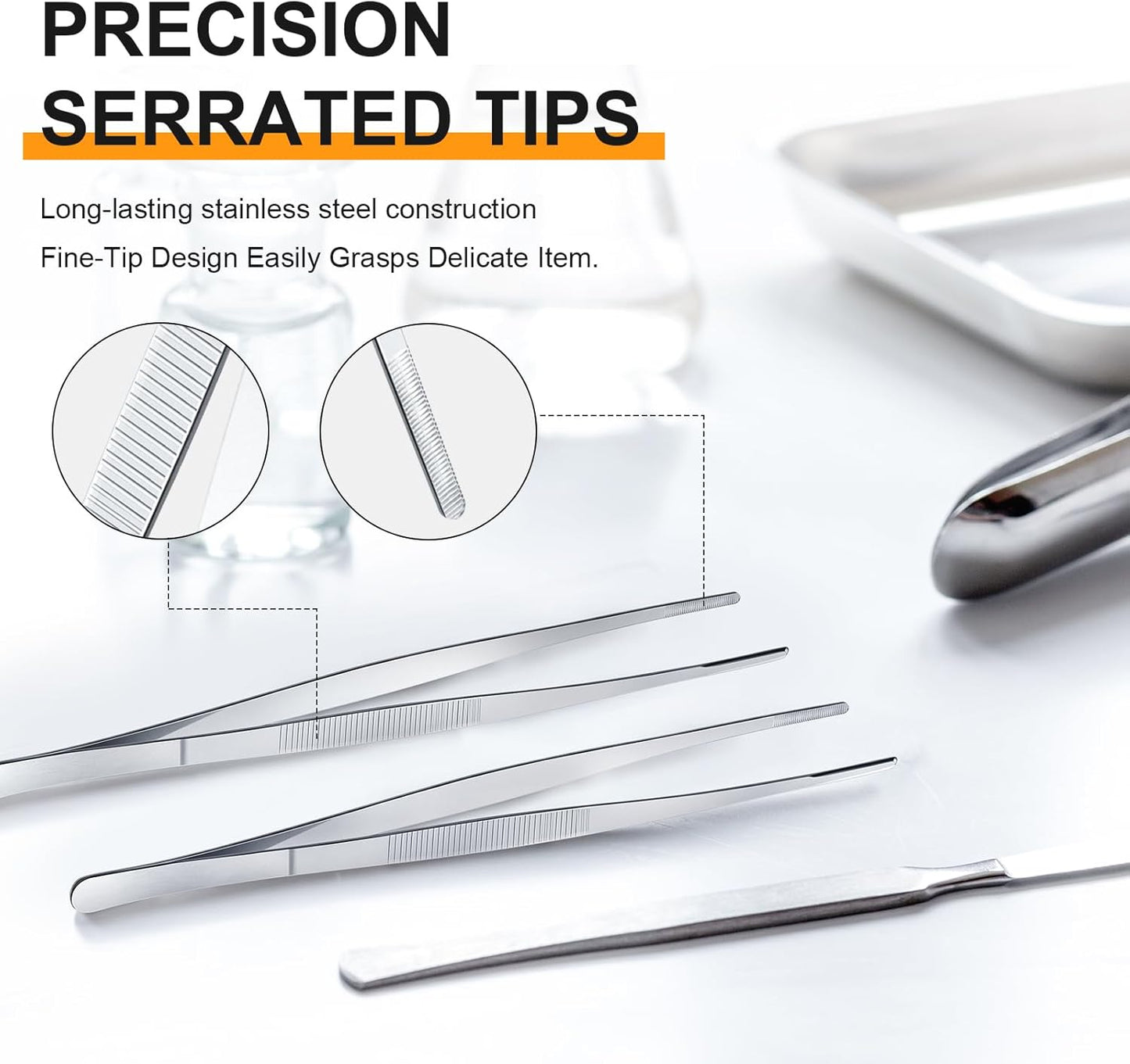 Yaomiao 4 Packs 12 Inch Bar Tweezers Silver Long Garnish Tongs Stainless Steel Kitchen Cooking Tongs Tweezers for Food Cocktail Korean BBQ Bartender Chef, Multi-use