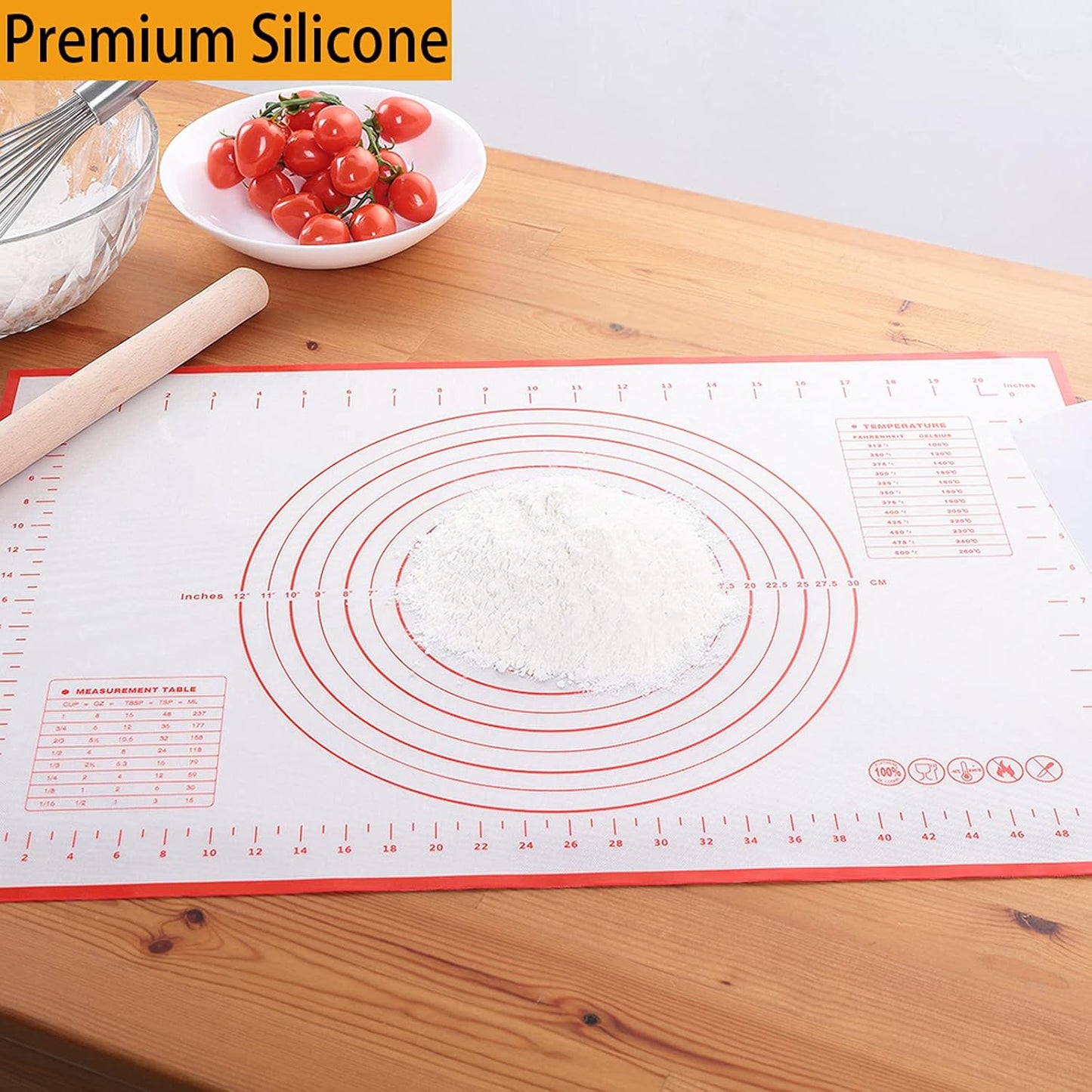 Silicone Baking Mat，Non Stick Rolling Dough with Measurements for Pie Pizza Cookies Fondant Making，Extra Thick Non Slip Silicone Pastry Mat