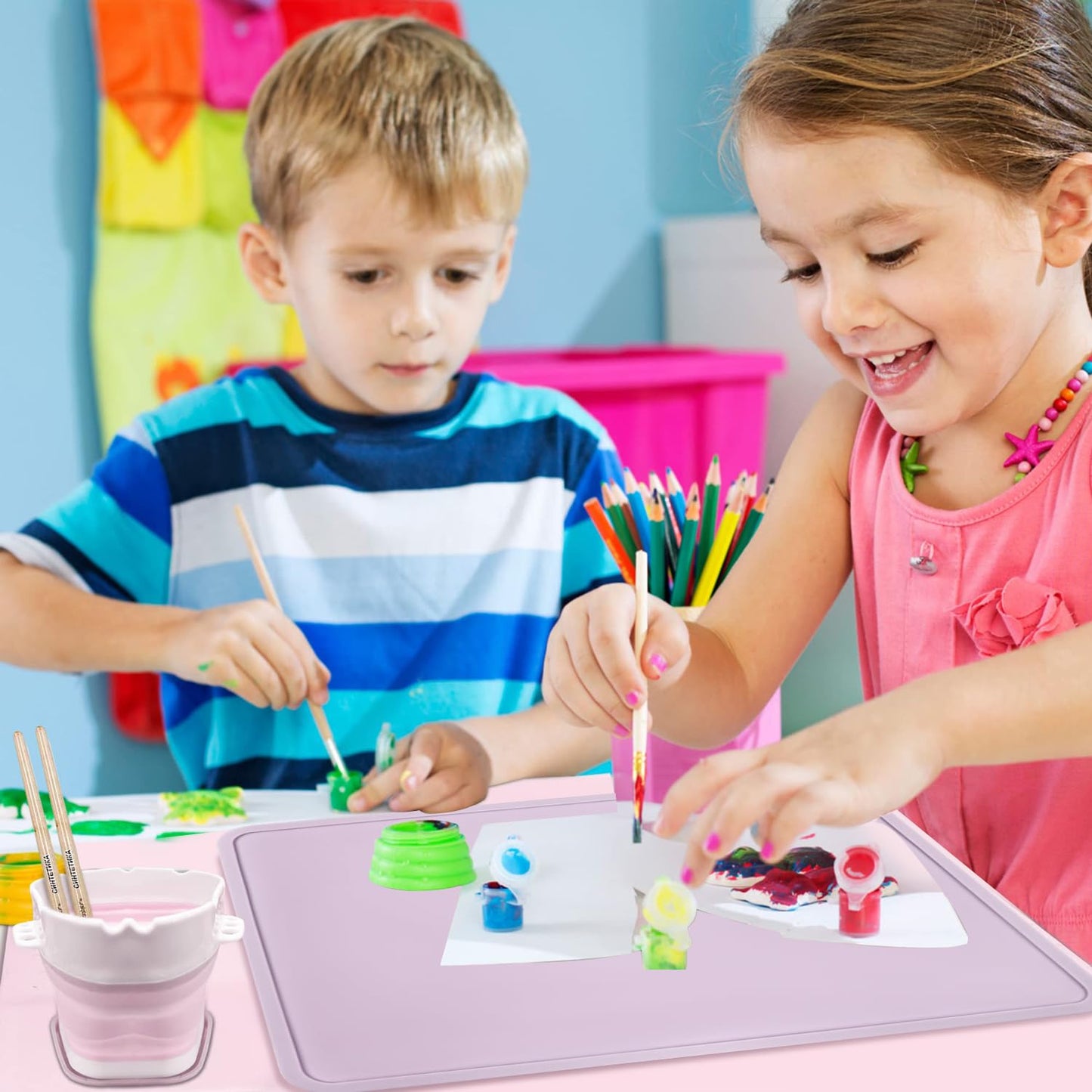 Silicone Placemats with Raised Edges for Kids, Kids Silicone Mats for Dining Table, Toddler placemat Portable Reusable Non-Slip Mats for Kids Toddler Children (Purple)